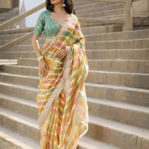 Multi-Coloured Saree In Tissue Organza