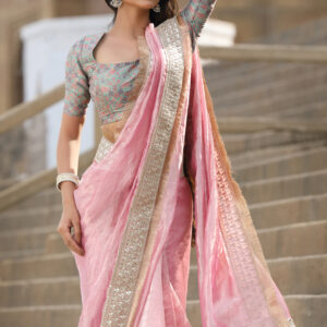 Baby Pink Saree In Tissue Organza