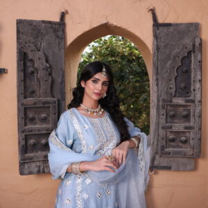 Sky Blue Short Suit With Sky Blue Ghagara