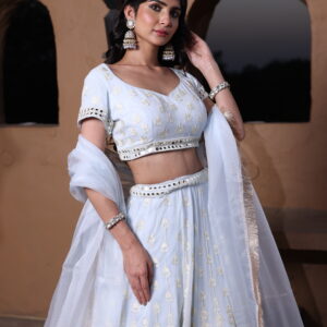 Ice Blue Lehenga In Thread and Mirror Work