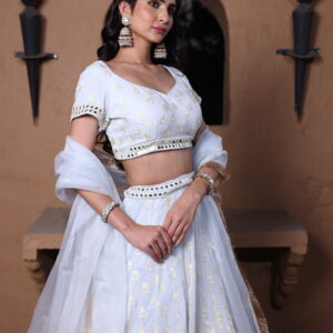 Ice Blue Lehenga In Thread and Mirror Work