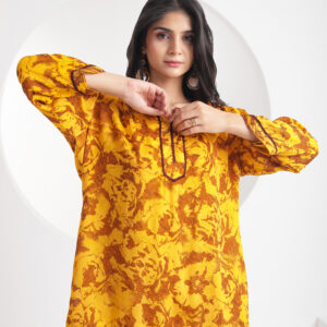 Mustard Yellow Printed Silk Co-ord Set