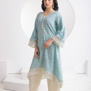 Sky Blue Embroidery Lace Work Co-ord Set