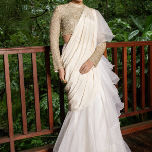 Draped Skirt Ruffle Saree With Full Handworked Blouse