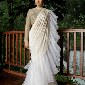 Draped Skirt Ruffle Saree With Full Handworked Blouse