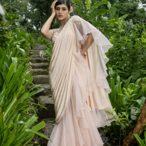 Draped Skirt Ruffle Saree With Full Handwork Blouse