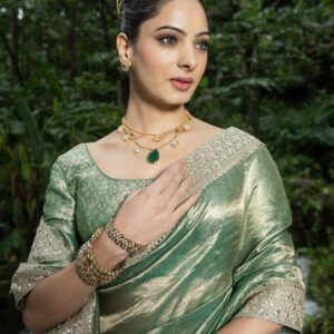 Green Saree In Tissue Organza