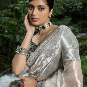 Silver Saree In Tissue Organza