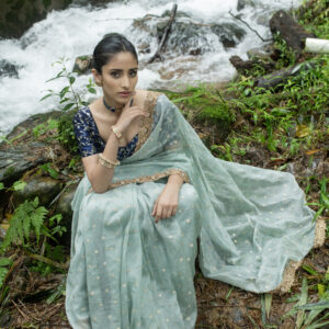 Ice Blue Saree In Tissue Organza