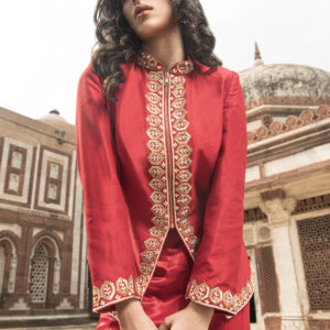 Red Handwork Silk Co-ord Set