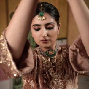 Beige Gold Velvet Suit With Sharara Fully Gold Handwork